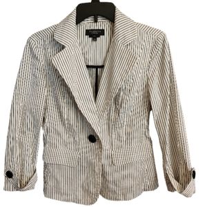 Talbots Womens Gray White Striped Blazer Jacket size 8